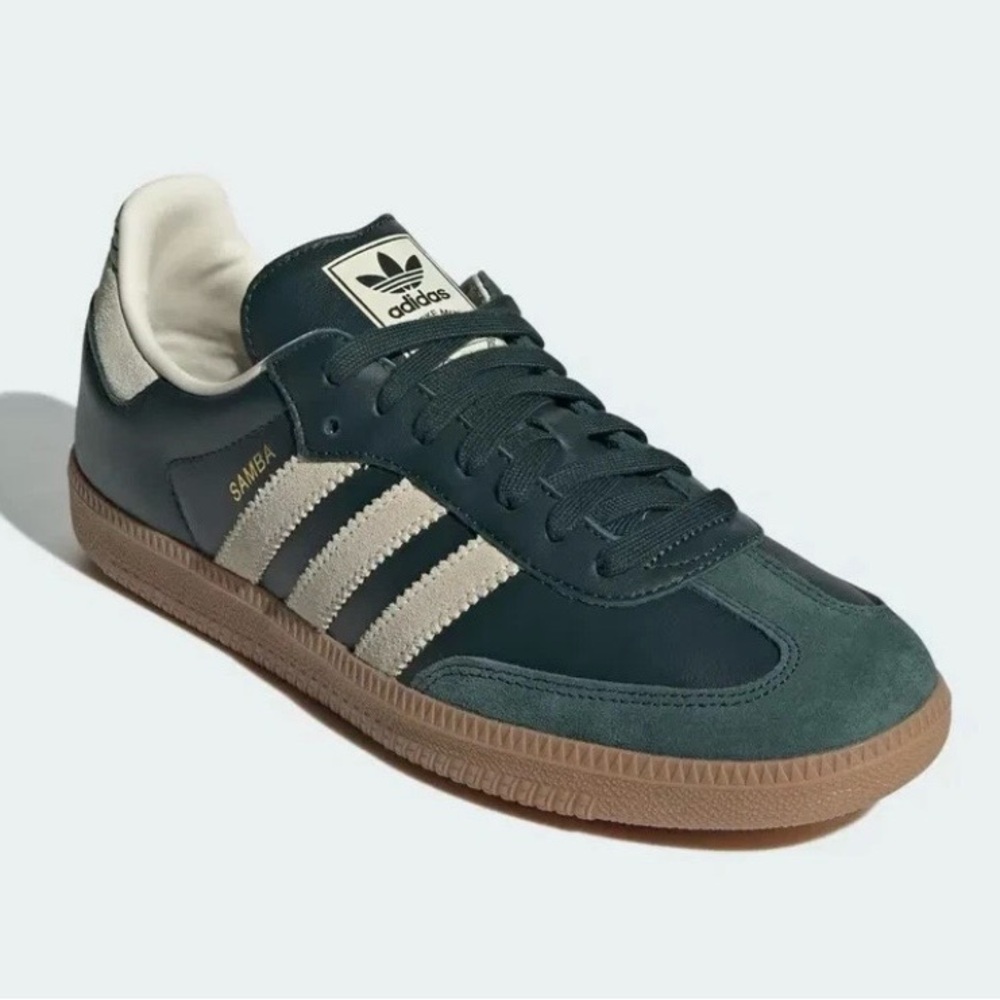 adidas Samba Forest Green Suede & Leather Sneaker with Cream Stripes, Mens 7 - Picture 2 of 3